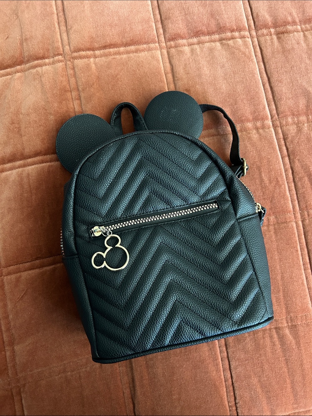 Mickey Mouse Faux Leather Disney Black Quilted Mini Backpack